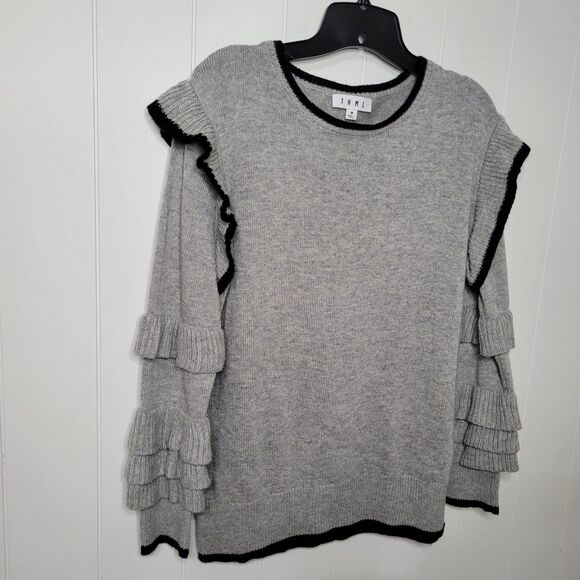 THML Ruffled Knit Top Sweater Gray Womens Size Medium Boho - Picture 2 of 9